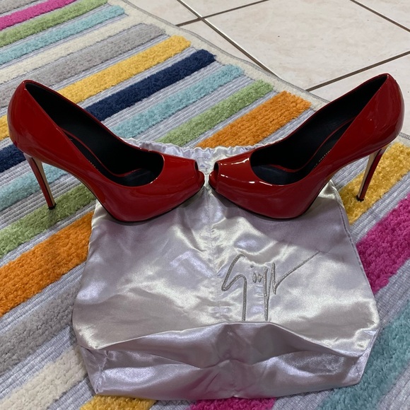 GIUSEPPE ZANOTTI Red Patent Peep Toe Heels Pumps 38 I56067 - Picture 13 of 16